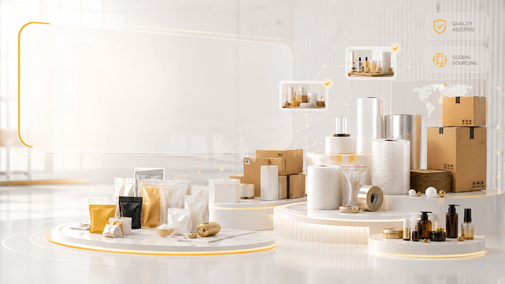 Premium packaging brand showcase in a bright 3D display